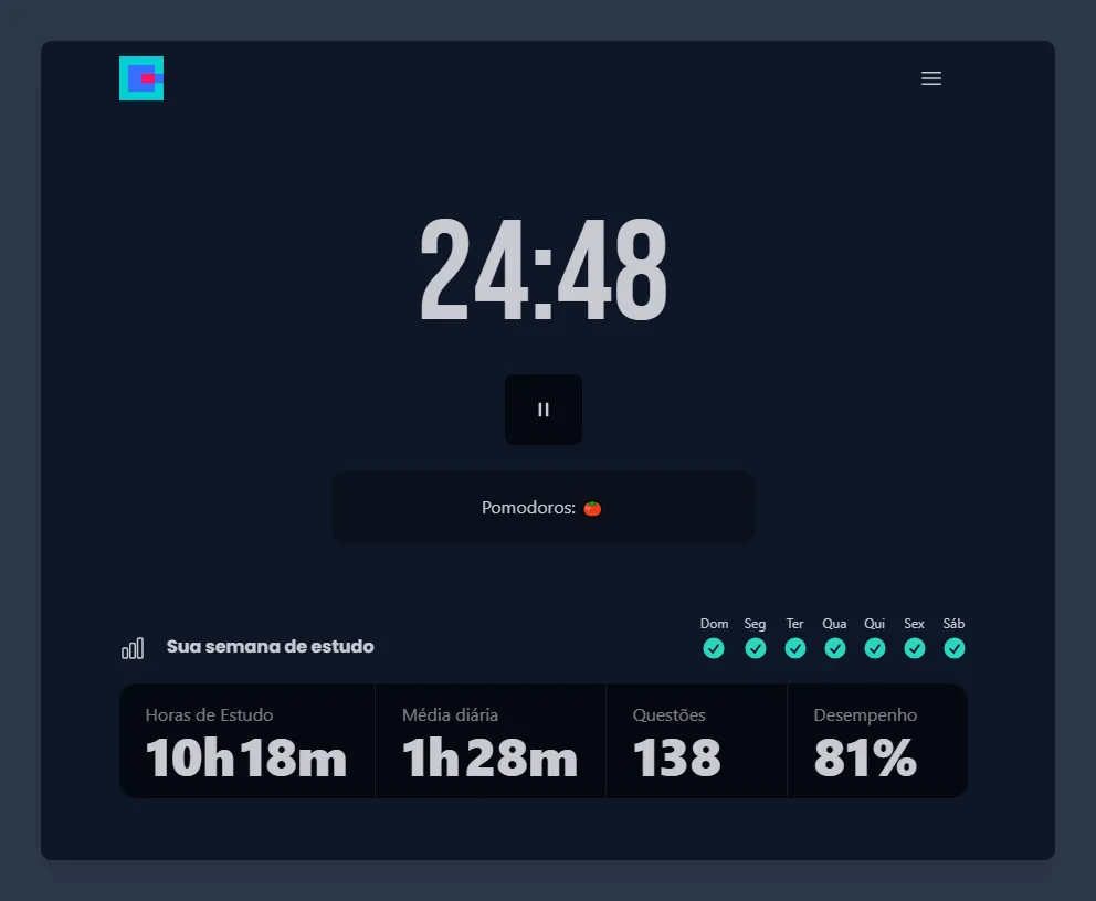 Tela do timer pomodoro