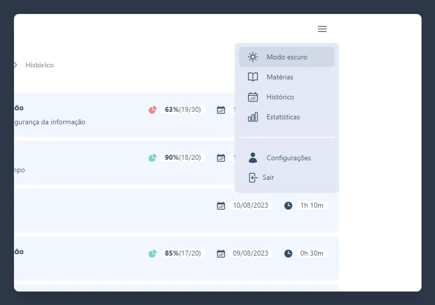 Tela do estugram com tema claro